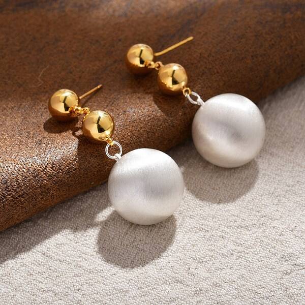 Round Brass Dangle Stud Earrings for Women