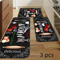 Food Letter Kitchen Utensils Pattern Kitchen Mat, 3pcs/set Kitchen Floor Mat, Non-slip Kitchen Rug, Kitchen Decor Mat, Home D...