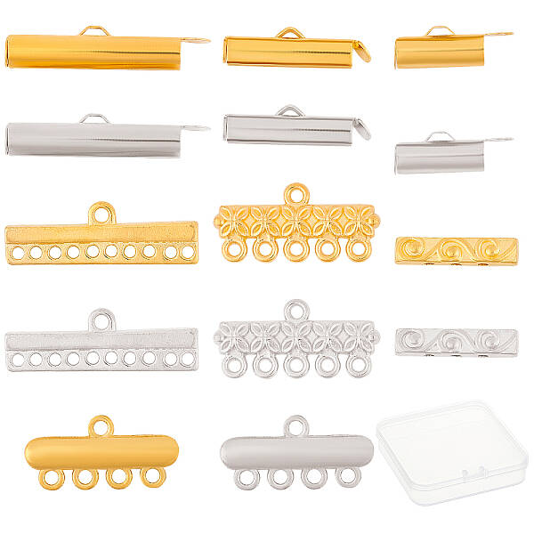 84 Pcs 14 Styles Brass Slide On End Clasp Tubes