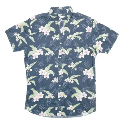 JACK AND JONES Mens Shirt Blue Floral S