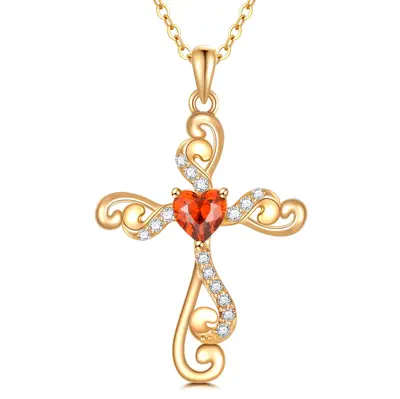 14K Gold Personalized Birthstone Ivy Cross Heart Necklace for Women