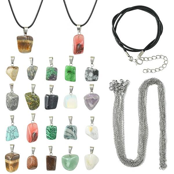 DIY Natural & Synthetic Mixed Gemstone Pendant Necklaces Making Kits