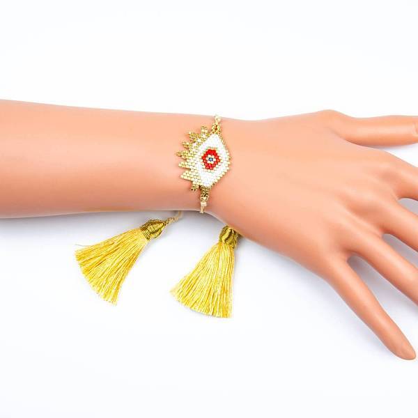 Glass Seed Braided Bead Bracelet with Double Tassel