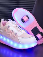 Cute Usb Rechargeable Luminous Pink Athletic Sneakers, 2025 New Style Fashionable Light Up Walking Shoes for Boys & Girls, Ca...