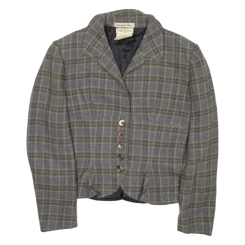 GENEVE PAR Cropped Womens Blazer Coat Grey Wool Check S