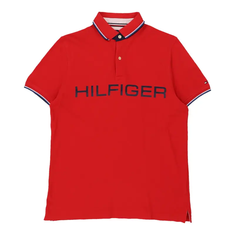 Tommy Hilfiger Spellout Polo Shirt - XS Red Cotton