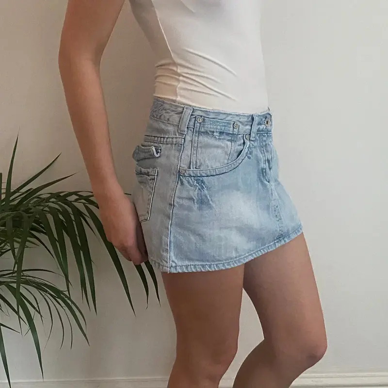 Pure Oxygen Mini Denim Skirt - 28W UK 8 Blue Cotton