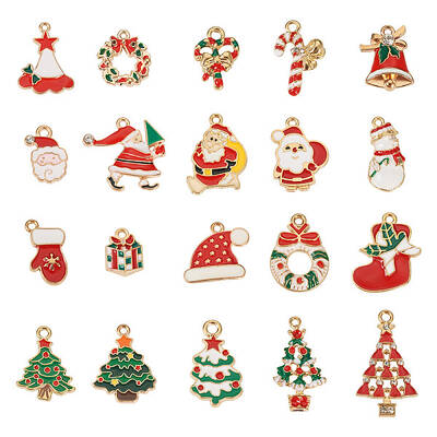 40Pcs 20 Styles Christmas Alloy Enamel Pendants