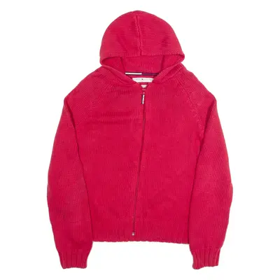 TOMMY HILFIGER Hooded Womens Cardigan Red Chunky Knit L