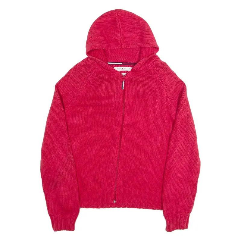 TOMMY HILFIGER Hooded Womens Cardigan Red Chunky Knit L