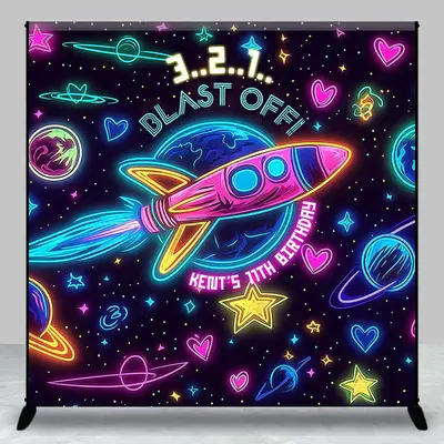Aperturee Blast Off Galaxy Custom Name 11th Birthday Backdrop - Aperturee