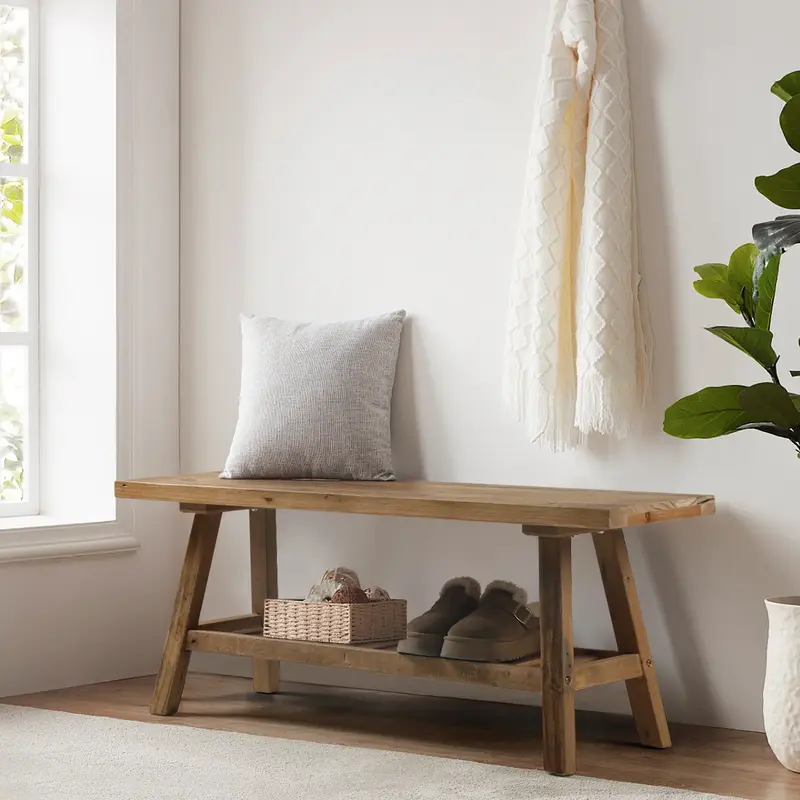 PieDle Furniture 2-Tiers Solid Wood Bench-43.3\