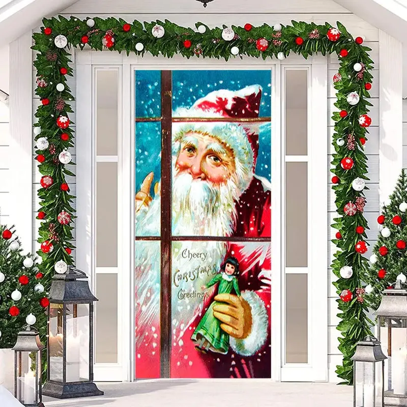 Glass Window Santa Claus Snoey Christmas Door Cover - Aperturee