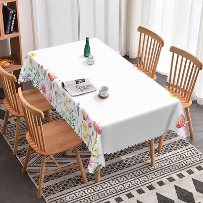 Aperturee Elegant White Table With Flower Edged Tablecloth, 52x70 Inch, 30.82 USD, rectangle tablecloths, ZJY04686-A