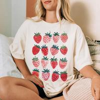 Comfort Color Strawberry Shirts, Cute Strawberry Shirt, Cottagecore Berries Tshirt, Strawberry Botanical Shirt Casual Cotton