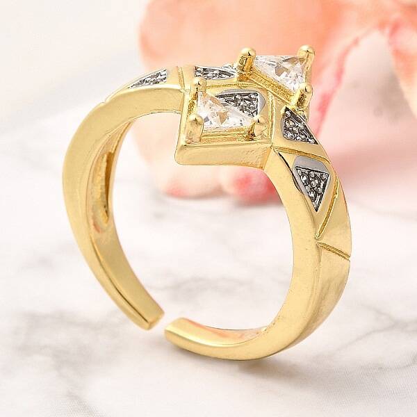 Brass Micro Pave Clear Cubic Zirconia Cuff Rings