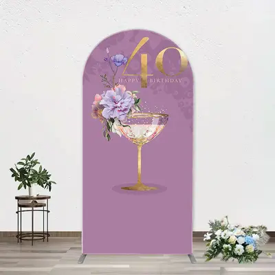 Purple Floral Goblet Arch 40th Birthday Backdrop