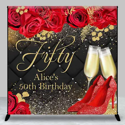 Red High Heel Custom 50th Birthday Backdrop for Women - Aperturee