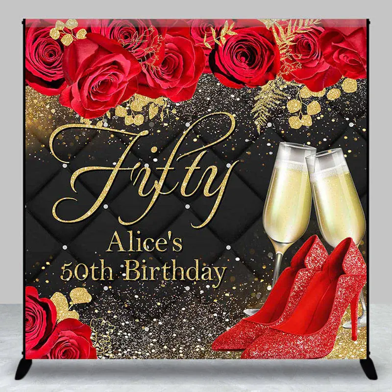 Red High Heel Custom 50th Birthday Backdrop for Women - Aperturee