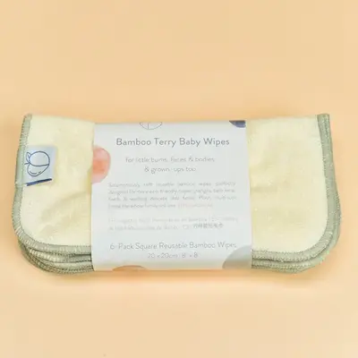 Bamboo Terry Reusable Baby Wipes 6-Pack | Color: Moss