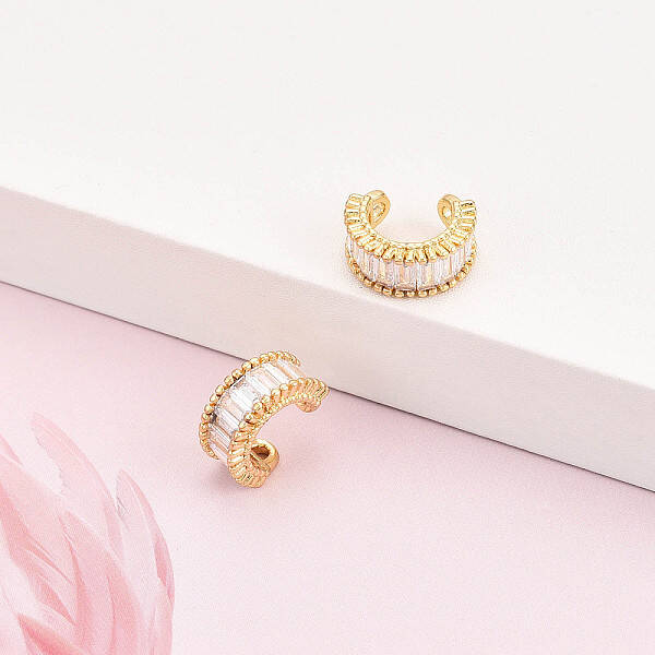 Brass Micro Pave Clear Cubic Zirconia Cuff Earrings