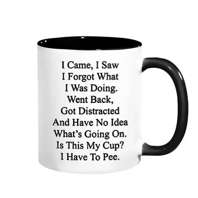 Letter Pattern Ceramic Coffee Mug, Funny Mug for Older People, Drinking Cup for Home Office