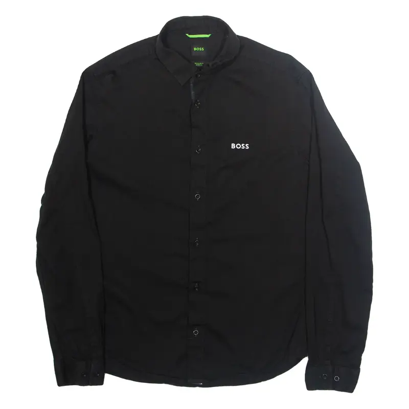 BOSS Stretch Mens Plain Shirt Black Long Sleeve M