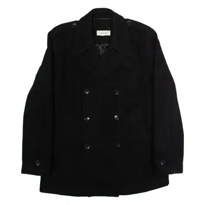 CALVIN KLEIN Mens Pea Coat Black Wool M