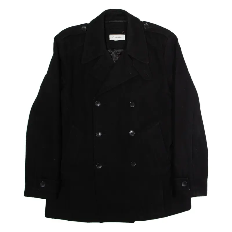 CALVIN KLEIN Mens Pea Coat Black Wool M