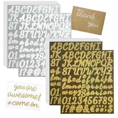 Self-adhesive Glitter Gold Silver Letter Stickers, 1008pcs/12 Sheets Alphabet Number Design Stickers, Birthday Crafts Gift ...