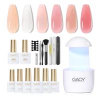 GAOY Gel Nail Polish Kit with UV Light for Beginners, 6 Colors Milky White Pink Orange Sheer Gel Polish, Gel Nail Kit with To...