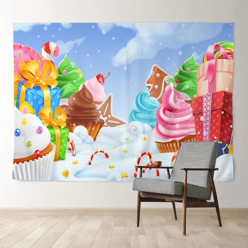 Aperturee Color Candy Land Gift Snowy Sky Christmas Backdrop