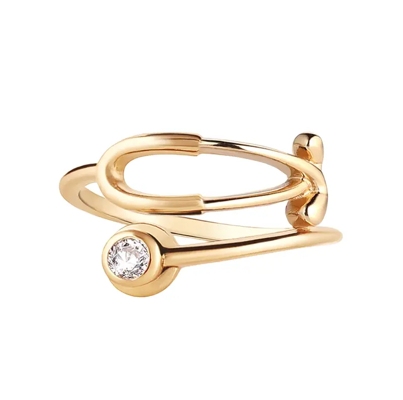 10K Gold 0.1 CT Diamond Stethoscope Open Ring D Color VVS-VS Clarity 3EX