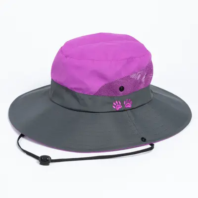 Paw Print Embroidered Breathable Sun Hat With Ponytail Hole - Gray/Pink