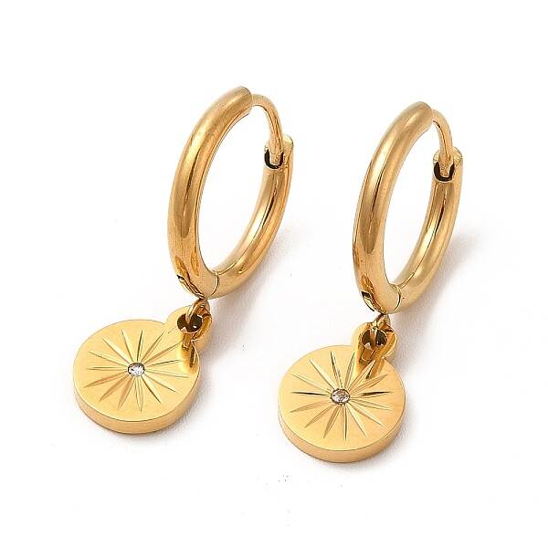 Crystal Rhinestone Flat Round with Star Dangle Stud Earrings