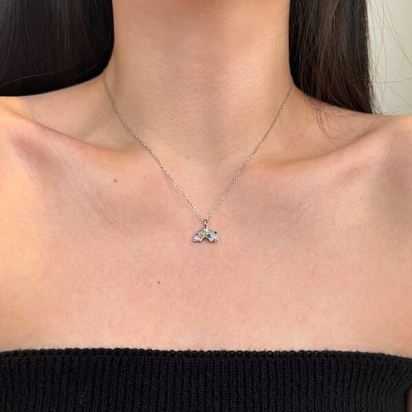 Rainbow 925 Sterling Silver Micro Pave Cubic Zirconia Pendant Necklaces for Women