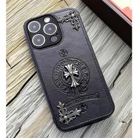 for iPhone 16 Pro Max Case,Metal Cross Fitting Connection Pattern Design,Leather Phone 6.9 in Case