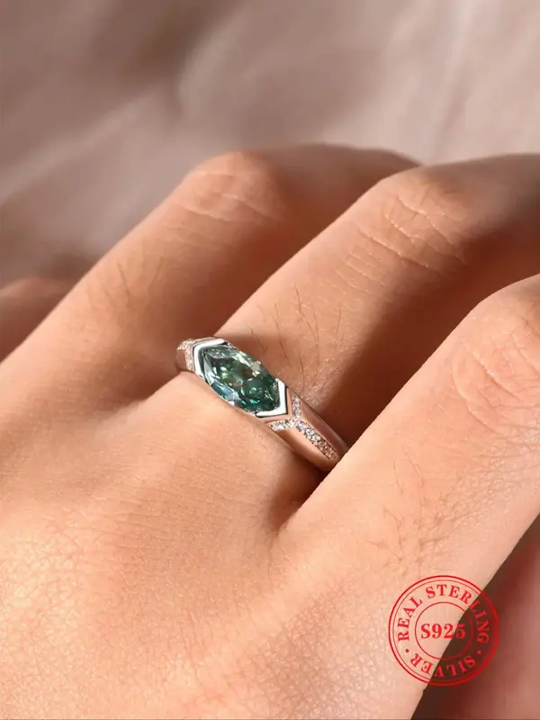 S925 Sterling Silver Synthetic Moissanite Ring, Fashion Jewelry for Party, Daily Clothing Decor, Trendy All-match & Exquisite...