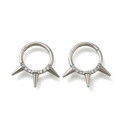 304 Stainless Steel Micro Pave Clear Cubic Zirconia 3 Spiked Cone Hoop Nose Rings