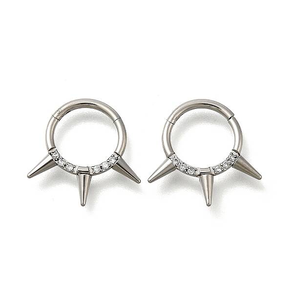 304 Stainless Steel Micro Pave Clear Cubic Zirconia 3 Spiked Cone Hoop Nose Rings