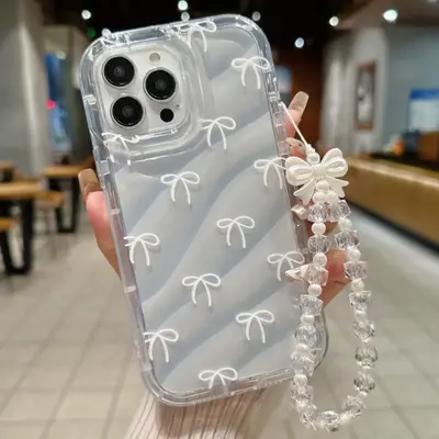 Bowknot Pattern Phone Case with Wrist Strap, Shockproof Phone Protective Cover, Fashion Phone Accessories Compatible with iPh...