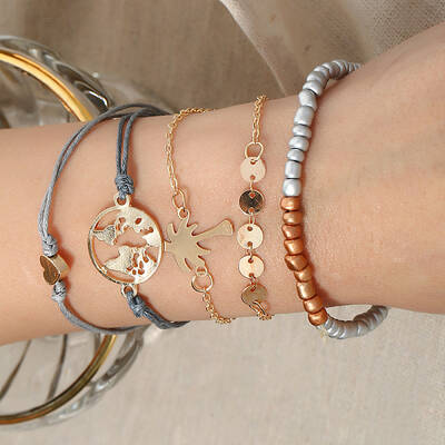 5Pcs 5 Styles Iron Alloy Link Bracelets Set for Women