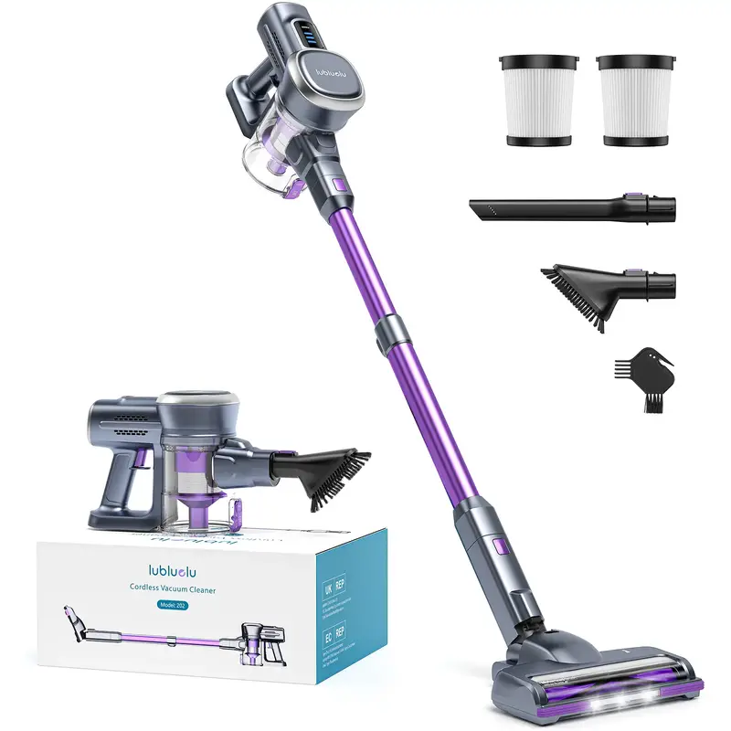 Lubluelu Cordless Vacuum Cleaner, 25000Pa Powerful Suction, LED Brush, 50Min Runtime, Lightweight Self-Standing for Pet Hair,...