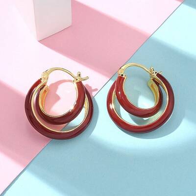Brass Enamel Hoop Earrings For Women