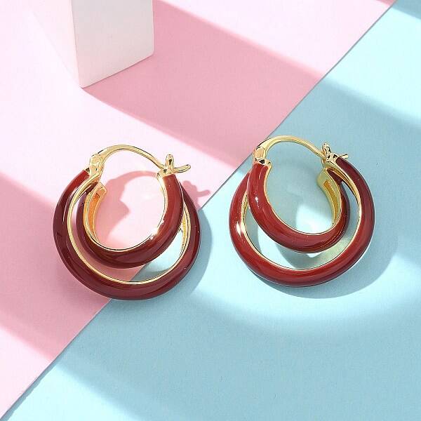 Brass Enamel Hoop Earrings For Women