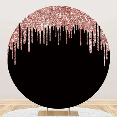 Rose Gold Black Solid Color Glitters Round Backdrop