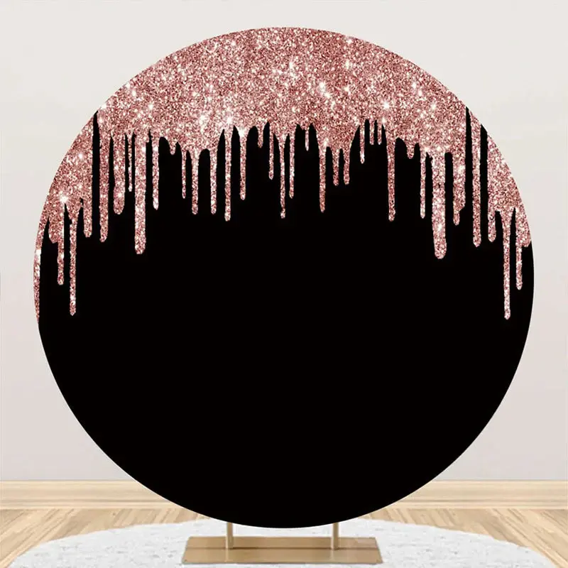 Rose Gold Black Solid Color Glitters Round Backdrop