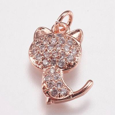Brass Micro Pave Cubic Zirconia Kitten Charms
