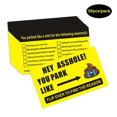 Cartoon Funny Car Parking Card, 50pcs/pack Humorous Interesting Car Parking Warning Card, Practical Car Parking Reminding Car...