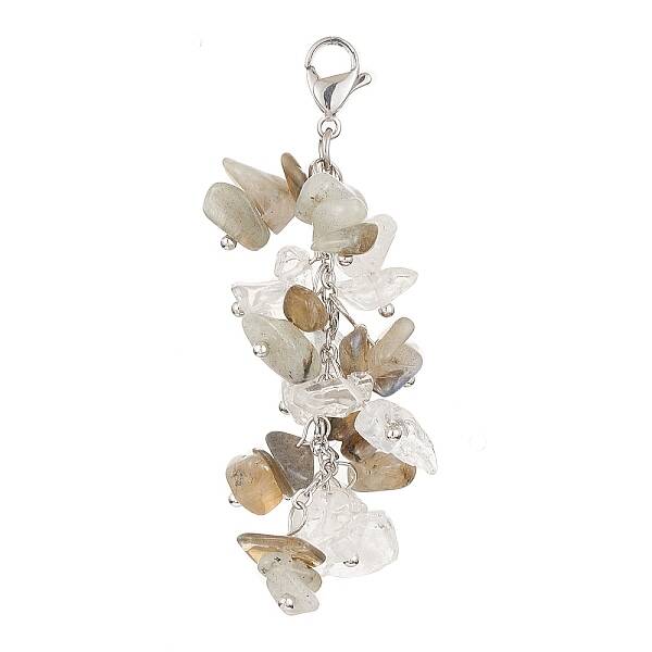 Natural Quartz Crystal & Labradorite Chip Beaded Pendant Decorations